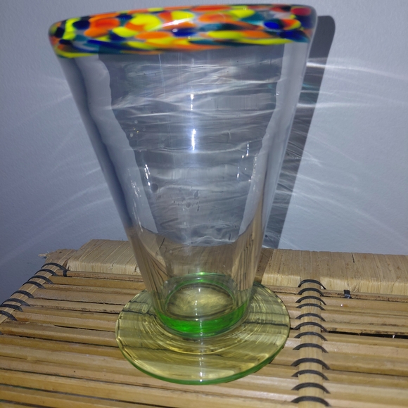 Colorful Glass Vase with Multicolor Rim - Picture 1 of 9